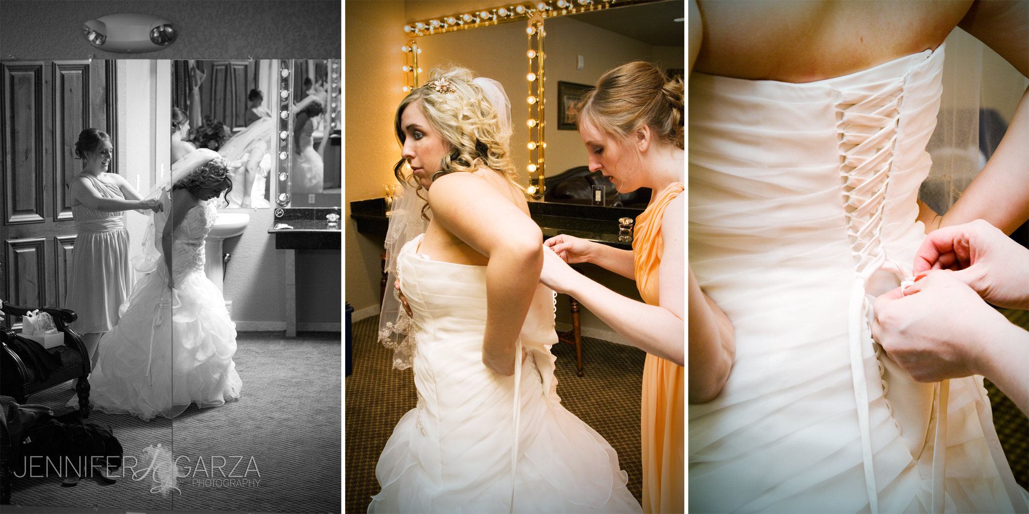 Bride getting her dress on with help from her bridesmaid. Annie & Tom’s Stonebrook Manor Event Center Wedding by Colorado Wedding Photographer, Jennifer Garza. Colorado Wedding Photographer, Denver Wedding Photographer, Colorado Wedding Photos, Denver Wedding Photos, Colorado Bride, Denver Bride, Stonebrook Manor Wedding, Stonebrook Manor, Rocky Mountain Bride, Couture Colorado