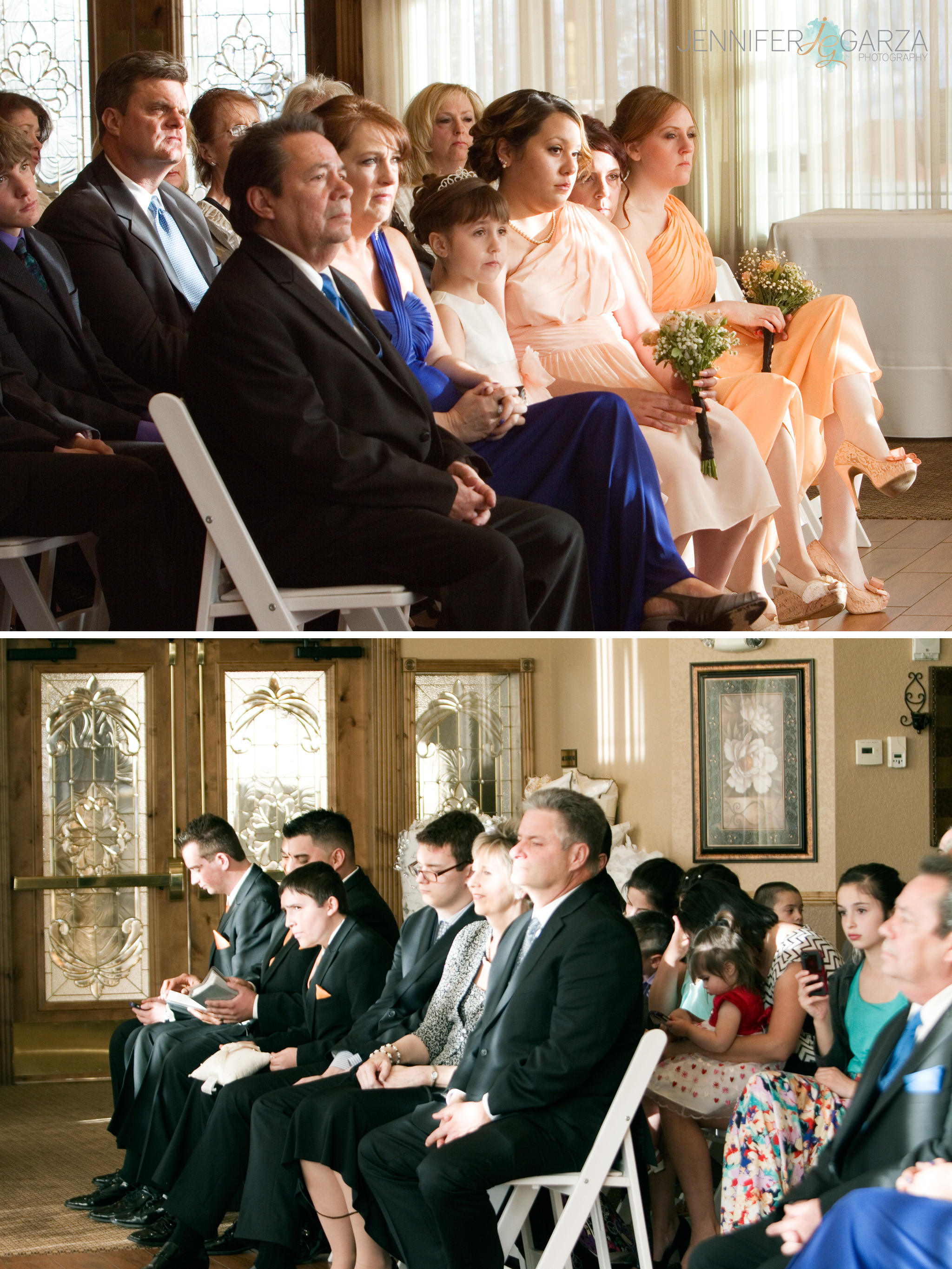 Guests watching as the bride and groom recite their vows. Annie & Tom’s Stonebrook Manor Event Center Wedding by Colorado Wedding Photographer, Jennifer Garza. Colorado Wedding Photographer, Denver Wedding Photographer, Colorado Wedding Photos, Denver Wedding Photos, Colorado Bride, Denver Bride, Stonebrook Manor Wedding, Stonebrook Manor, Rocky Mountain Bride, Couture Colorado