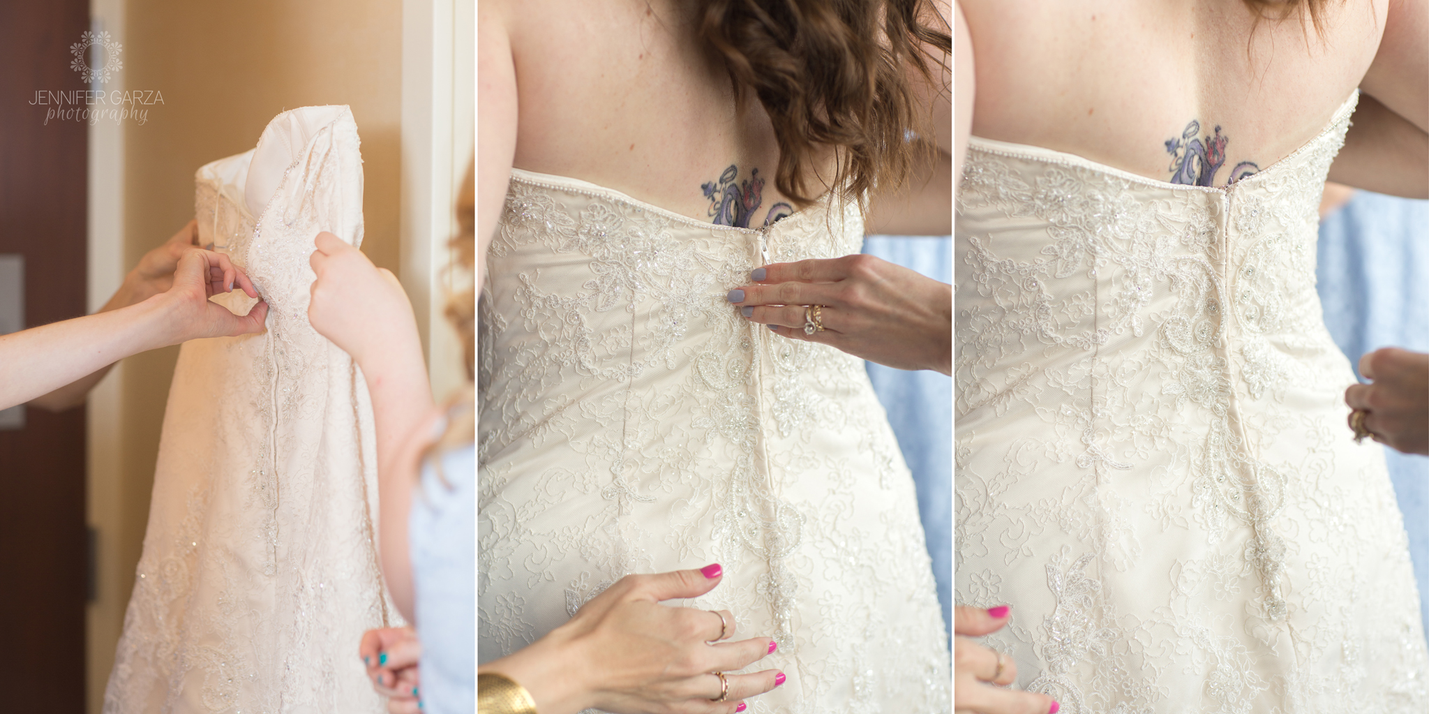 Bride getting her dress on before the ceremony. Rachael & Wes' Wash Park and Irish Rover Pub Denver Wedding by Colorado Wedding Photographer, Jennifer Garza. Colorado Wedding Photographer, Denver Wedding Photographer, Colorado Wedding Photos, Denver Wedding Photos, Colorado Bride, Denver Bride, Wash Park Wedding, Wash Park, Irish Rover Pub, Irish Rover Pub Wedding, Pub Wedding, Park Wedding