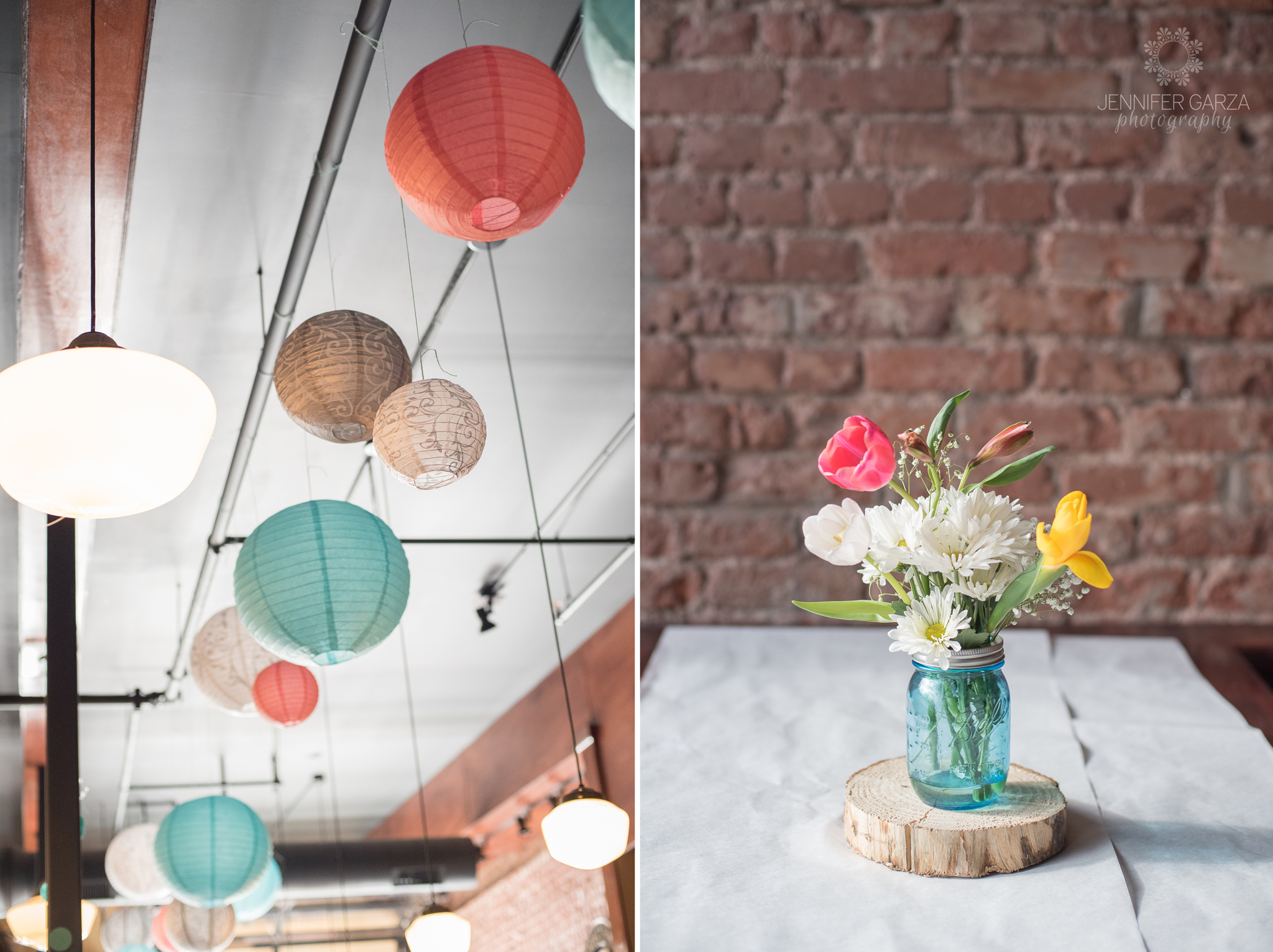 Colorful hanging paper lanterns and flower centerpieces during a summer wedding at a pub. Rachael & Wes' Wash Park and Irish Rover Pub Denver Wedding by Colorado Wedding Photographer, Jennifer Garza. Colorado Wedding Photographer, Denver Wedding Photographer, Colorado Wedding Photos, Denver Wedding Photos, Colorado Bride, Denver Bride, Wash Park Wedding, Wash Park, Irish Rover Pub, Irish Rover Pub Wedding, Pub Wedding, Park Wedding