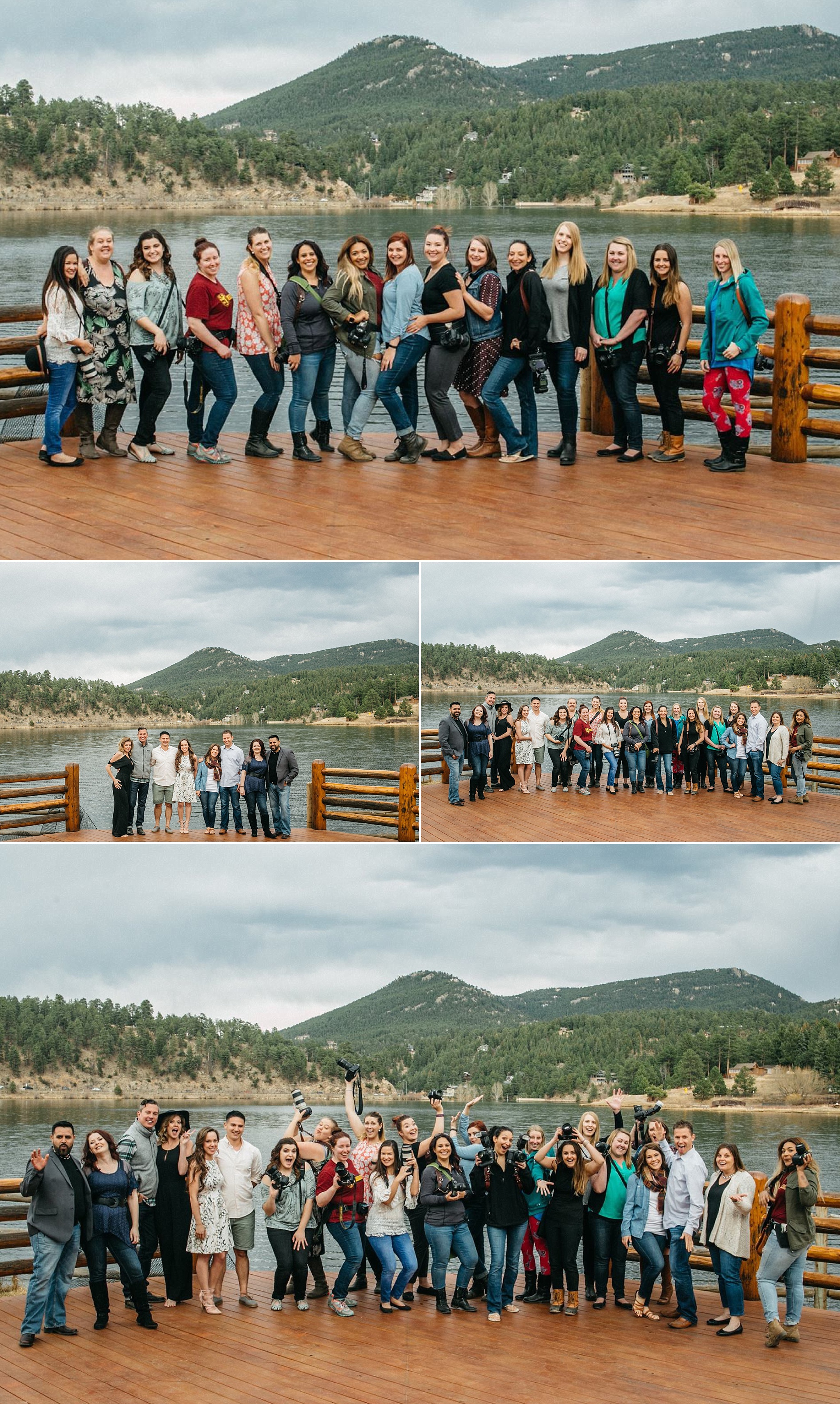 Group picture of all the photographers and models at the end of the Epic Engagement Workshop at Evergreen Lake House.