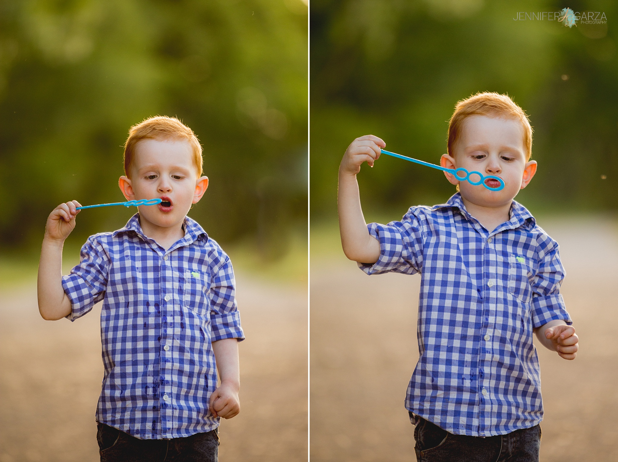 Playing with Bubbles during The Moffitt Family Photo Session at Golden Ponds Nature Area.