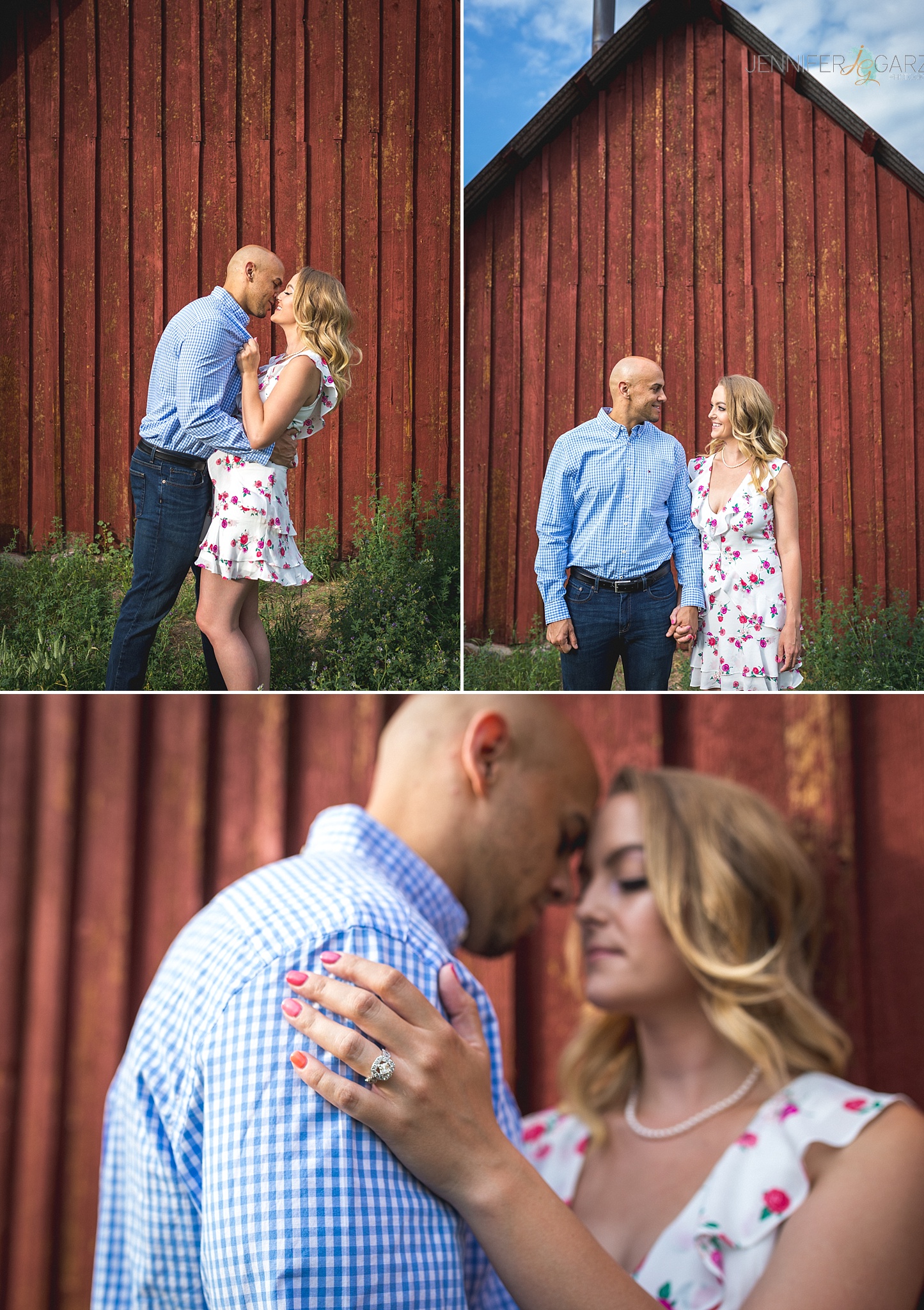 Bright Red Barn Engagement Photos at Clear Creek History Park by Jennifer Garza Photography.