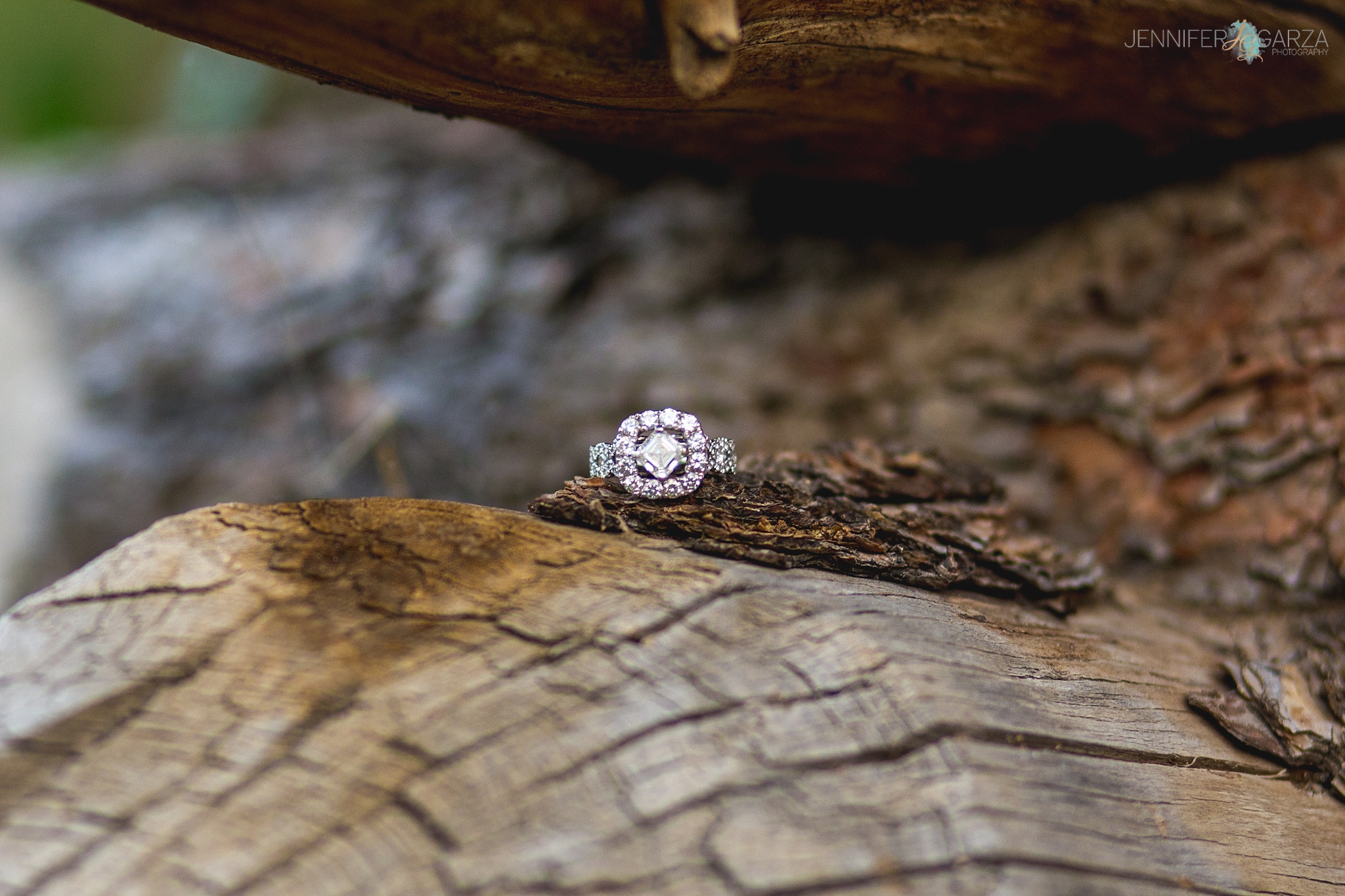 A ring shot of Kyley engagement ring at Clear Creek History Park in Golden, Colorado. Photographed by Jennifer Garza Photography.