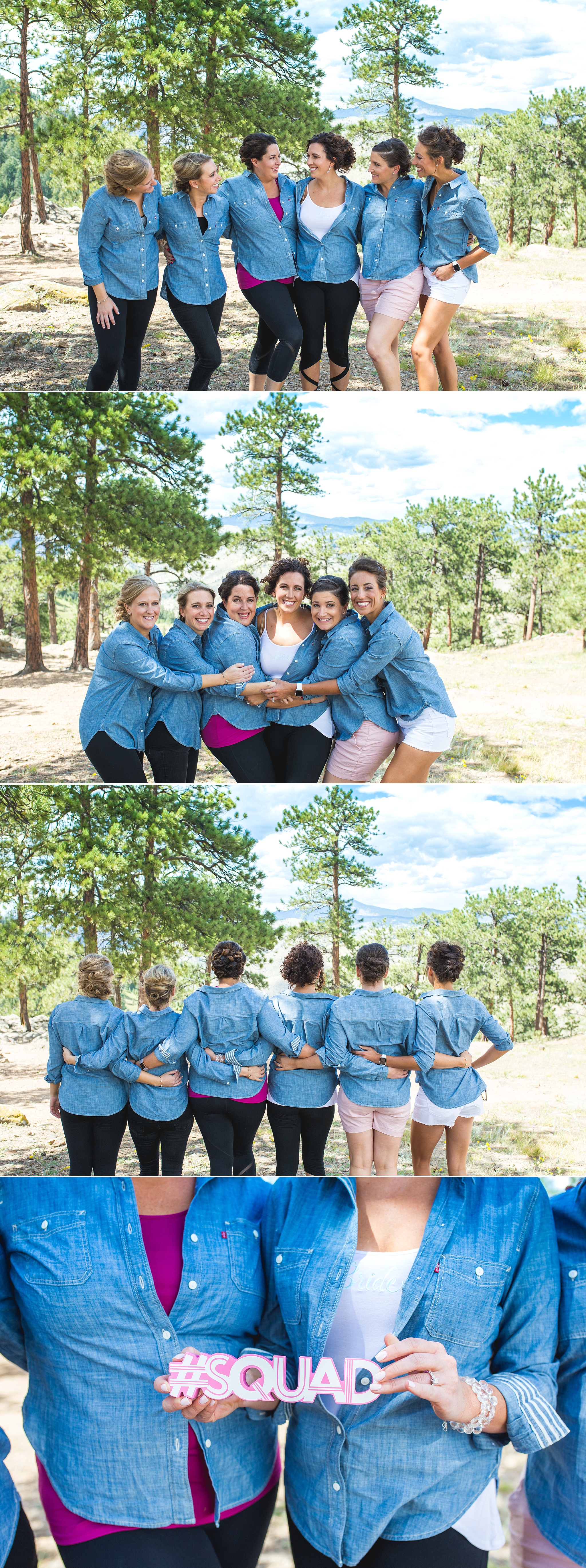 Bride & Bridesmaids photos in matching shirts. Kellie & Brian’s Colorado Mountain Wedding at the historic Boettcher Mansion by Colorado Wedding Photographer, Jennifer Garza. Colorado Wedding Photographer, Colorado Wedding Photography, Colorado Mountain Wedding Photographer, Colorado Mountain Wedding, Mountain Wedding Photographer, Boettcher Mansion Wedding Photographer, Boettcher Mansion Wedding, Mountain Wedding, Lookout Mountain Wedding Photographer, Golden Wedding Photographer, Colorado Bride