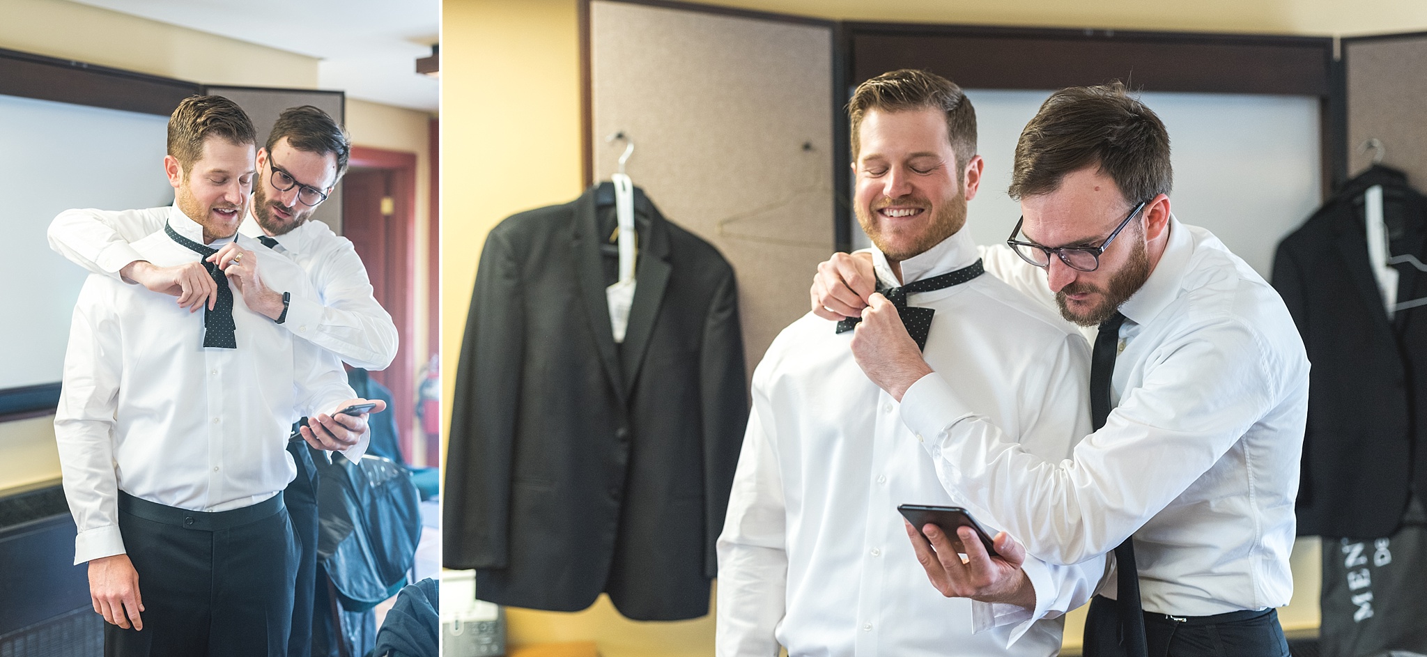 Groomsmen helping groom with bow-tie. Kellie & Brian’s Colorado Mountain Wedding at the historic Boettcher Mansion by Colorado Wedding Photographer, Jennifer Garza. Colorado Wedding Photographer, Colorado Wedding Photography, Colorado Mountain Wedding Photographer, Colorado Mountain Wedding, Mountain Wedding Photographer, Boettcher Mansion Wedding Photographer, Boettcher Mansion Wedding, Mountain Wedding, Lookout Mountain Wedding Photographer, Golden Wedding Photographer, Colorado Bride