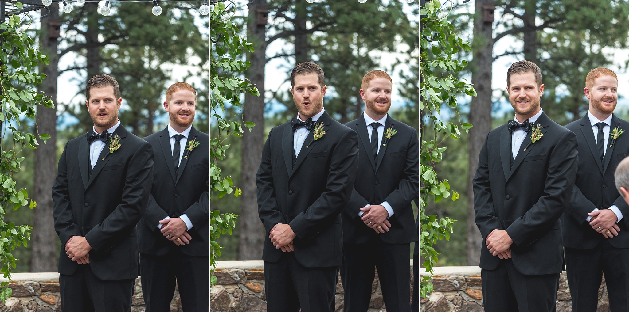 Groom waiting at the altar. Kellie & Brian’s Colorado Mountain Wedding at the historic Boettcher Mansion by Colorado Wedding Photographer, Jennifer Garza. Colorado Wedding Photographer, Colorado Wedding Photography, Colorado Mountain Wedding Photographer, Colorado Mountain Wedding, Mountain Wedding Photographer, Boettcher Mansion Wedding Photographer, Boettcher Mansion Wedding, Mountain Wedding, Lookout Mountain Wedding Photographer, Golden Wedding Photographer, Colorado Bride