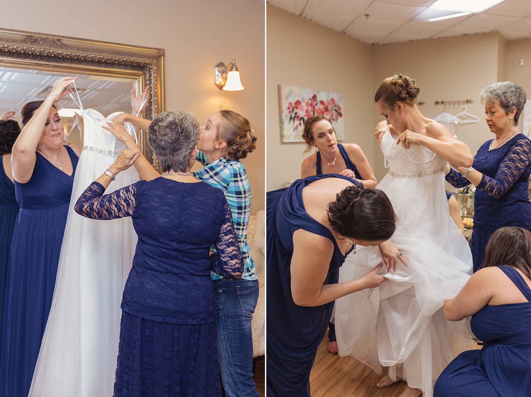 Bride getting her dress on with her bridesmaids. Sheri & Damon's Colorado Springs Wedgewood Black Forest Wedding by Colorado Wedding Photographer, Jennifer Garza. Colorado Wedding Photographer, Colorado Wedding Photography, Colorado Springs Wedding Photographer, Colorado Springs Wedding Photography, Wedgewood Weddings, Wedgewood Weddings Black Forest, Wedgewood Black Forest, Colorado Wedding, Mountain Wedding, Rocky Mountain Bride, Colorado Bride