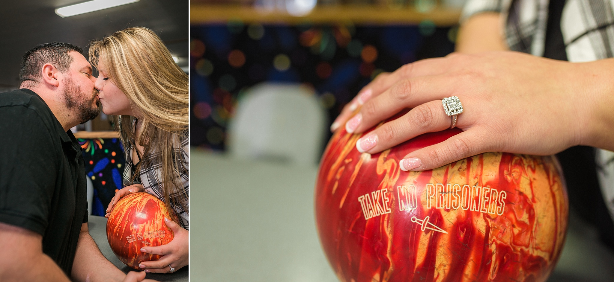 Couple kissing during their bowling alley engagement session. Briana & Kevin’s Devil’s Backbone and Sweetheart Lanes Engagement Session by Colorado Engagement Photographer, Jennifer Garza. Devil's Backbone Engagement, Devil's Backbone Engagement Session, Loveland Engagement Session, Colorado Engagement Photography, Colorado Engagement Photos, Sweetheart Lanes Bowling Alley, Bowling Alley Engagement, Bowling Engagement Session, Bowling Engagement Photography, Wedding Inspo, Colorado Wedding, Colorado Bride, Brides of Colorado, Bride to Be, Couples Goals