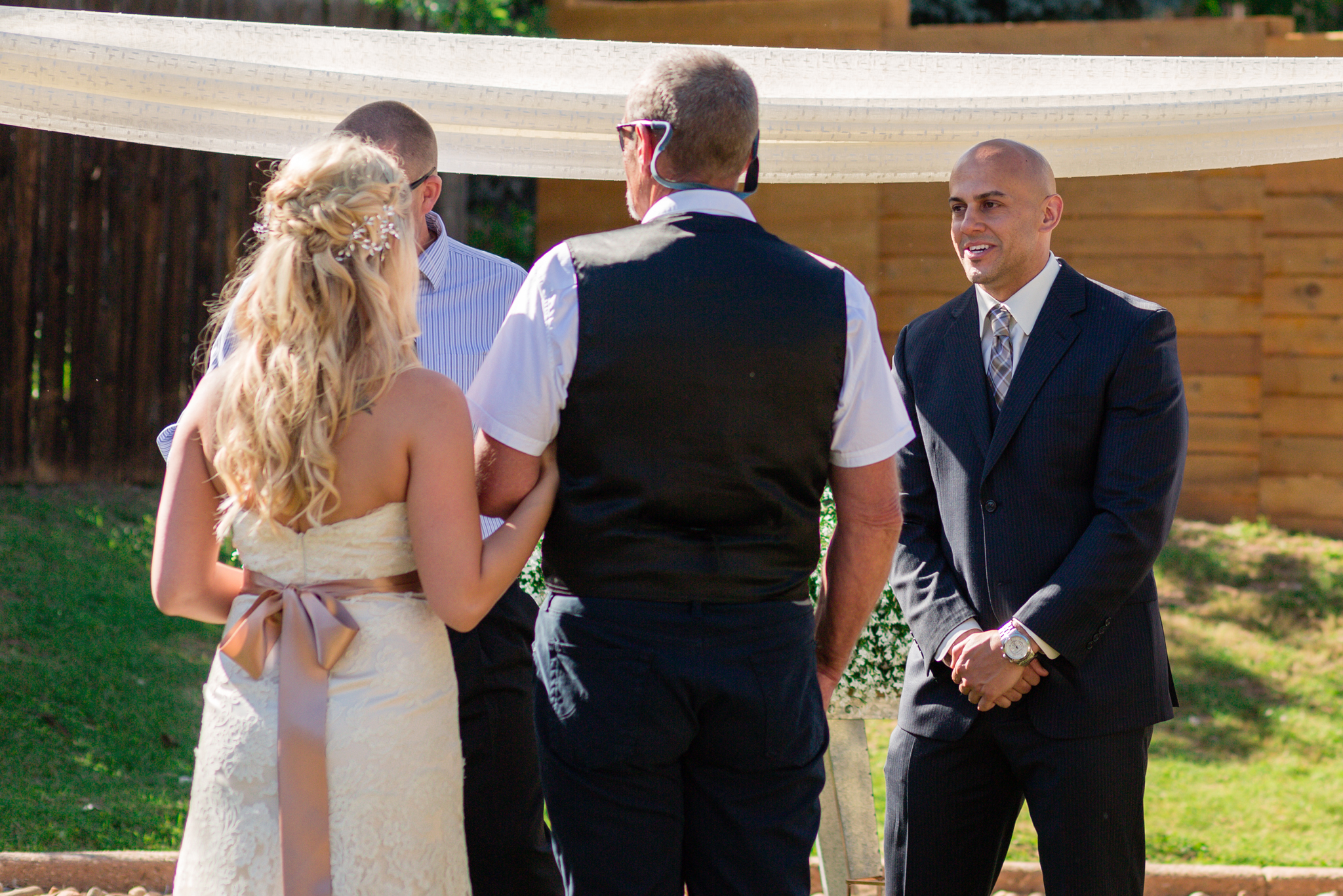 Bride’s father giving her away at the beginning ceremony. Kyley & Brian's Boulder Backyard Wedding and The Mediterranean Restaurant Reception by Colorado Wedding Photographer, Jennifer Garza. Colorado Wedding Photographer, Colorado Wedding Photography, Colorado Top Wedding Photographer, Boulder Wedding Photographer, Boulder Wedding, Backyard Wedding Photographer, Backyard Wedding, The Mediterranean Restaurant, The Med, The Med Reception, Intimate Wedding, Small Intimate Wedding, Rocky Mountain Wedding, Rocky Mountain Bride, Colorado Bride, Here Comes the Bride, Couples Goals, Brides of Colorado