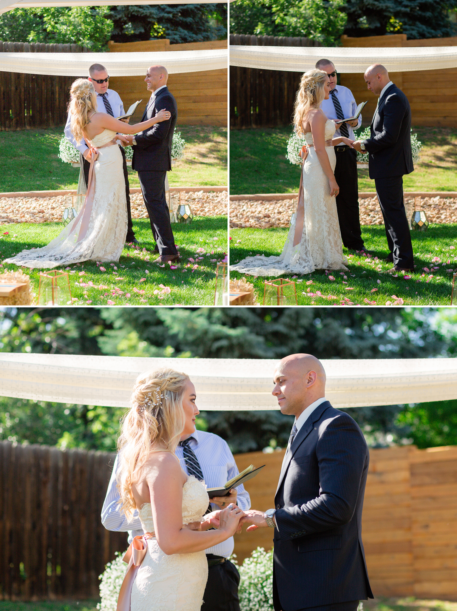 Bride and Groom exchanging rings during their wedding ceremony. Kyley & Brian's Boulder Backyard Wedding and The Mediterranean Restaurant Reception by Colorado Wedding Photographer, Jennifer Garza. Colorado Wedding Photographer, Colorado Wedding Photography, Colorado Top Wedding Photographer, Boulder Wedding Photographer, Boulder Wedding, Backyard Wedding Photographer, Backyard Wedding, The Mediterranean Restaurant, The Med, The Med Reception, Intimate Wedding, Small Intimate Wedding, Rocky Mountain Wedding, Rocky Mountain Bride, Colorado Bride, Here Comes the Bride, Couples Goals, Brides of Colorado