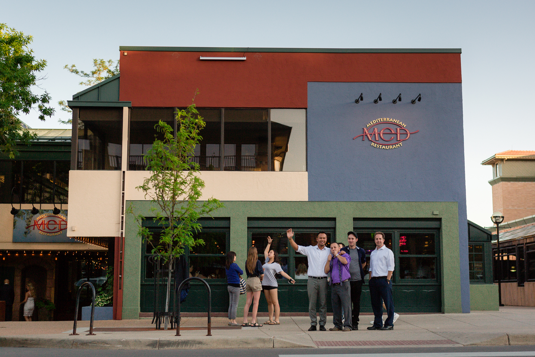 Friends standing in front of The Med Restaurant in Boulder. Kyley & Brian's Boulder Backyard Wedding and The Mediterranean Restaurant Reception by Colorado Wedding Photographer, Jennifer Garza. Colorado Wedding Photographer, Colorado Wedding Photography, Colorado Top Wedding Photographer, Boulder Wedding Photographer, Boulder Wedding, Backyard Wedding Photographer, Backyard Wedding, The Mediterranean Restaurant, The Med, The Med Reception, Intimate Wedding, Small Intimate Wedding, Rocky Mountain Wedding, Rocky Mountain Bride, Colorado Bride, Here Comes the Bride, Couples Goals, Brides of Colorado