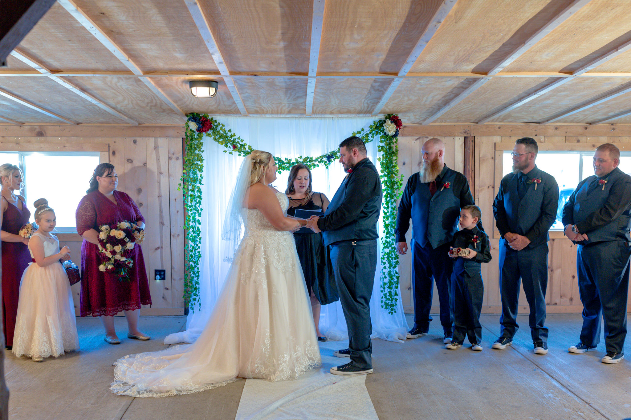 Indoor wedding ceremony at Terry Bison Ranch. Briana and Kevin's Terry Bison Ranch Wedding by Wyoming Wedding Photographer Jennifer Garza, Wyoming Wedding, Wyoming Wedding Photographer, Wyoming Engagement Photographer, Wyoming Bride, Couples Goals, Wyoming Wedding, Wedding Photographer, Wyoming Photographer, Wyoming Wedding Photography, Wedding Inspiration, Destination Wedding Photographer, Fall Wedding, Ranch Wedding, Rustic Wedding Inspiration, Wedding Dress Inspo