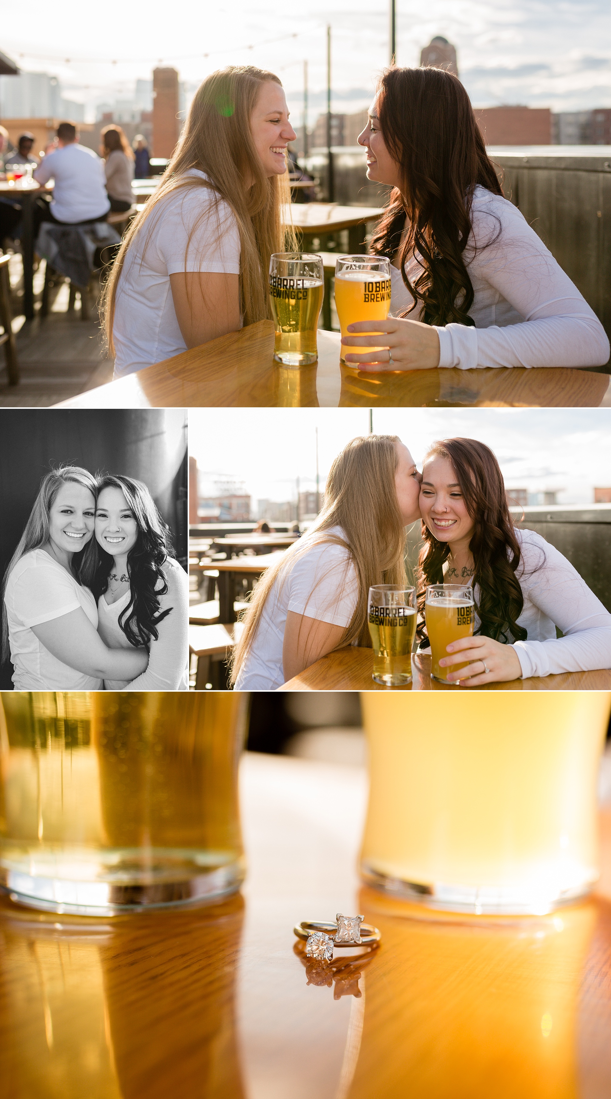 Couple enjoying a beer together. Jessica & Caity’s Same-Sex Engagement Session at 10 Barrel Brewery & RiNo District by Colorado Engagement Photographer, Jennifer Garza. 10 Barrel Brewery Engagement, Brewery Engagement Photos, RiNo District Engagement Photos, RiNo District, RiNo Engagement Photography, Denver Engagement Photography, Denver Engagement, Colorado Engagement Photography, Urban Engagement Photos, Same-Sex Engagement Photography, Same-Sex Engagement Photos, Same-Sex Marriage, Love is Love, LGBTQ