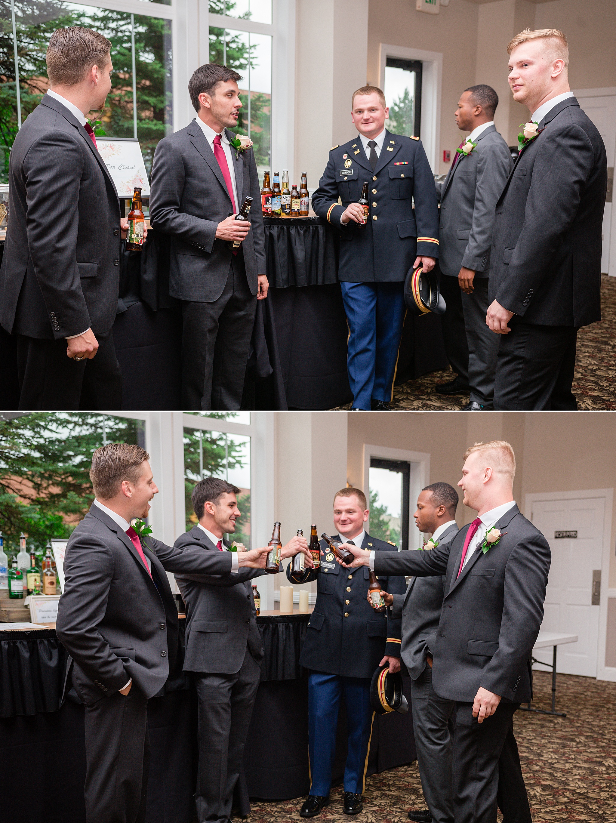 Groom & Groomsmen hanging out near the bar before the wedding ceremony. Tania & Chris' Denver Wedding at the Wedgewood Ken Caryl by Colorado Wedding Photography, Jennifer Garza. Colorado Wedding Photographer, Colorado Wedding Photography, Denver Wedding Photographer, Denver Wedding Photography, US Marine Corp Wedding, US Marine Corp, Military Wedding, US Marines, Wedgewood Weddings, Wedgewood Weddings Ken Caryl, Colorado Wedding, Denver Wedding, Wedding Photographer, Colorado Bride