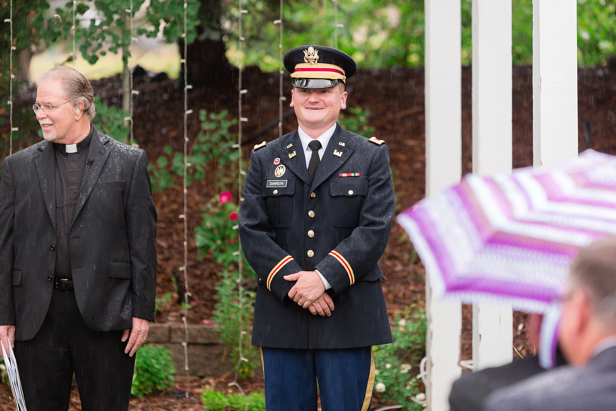 Groom seeing the bride walk down the aisle at a rainy summer wedding. Tania & Chris' Denver Wedding at the Wedgewood Ken Caryl by Colorado Wedding Photography, Jennifer Garza. Colorado Wedding Photographer, Colorado Wedding Photography, Denver Wedding Photographer, Denver Wedding Photography, US Marine Corp Wedding, US Marine Corp, Military Wedding, US Marines, Wedgewood Weddings, Wedgewood Weddings Ken Caryl, Colorado Wedding, Denver Wedding, Wedding Photographer, Colorado Bride