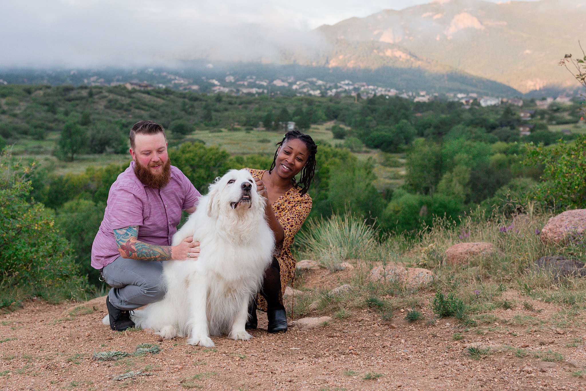 Latrice & Drew's Bear Creek Dog Park & Colorado Springs Engagement Session by Colorado Engagement Photographer, Jennifer Garza. Colorado Engagement Photographer, Colorado Engagement Photography, Colorado Springs Engagement Photographer, Colorado Springs Engagement, Bear Creek Dog Park, Dog Engagement Photos, Dog Park Engagement Session, Engagement Photos, Wedding Inspo, Couples Goals, Rocky Mountain Bride, Colorado Bride