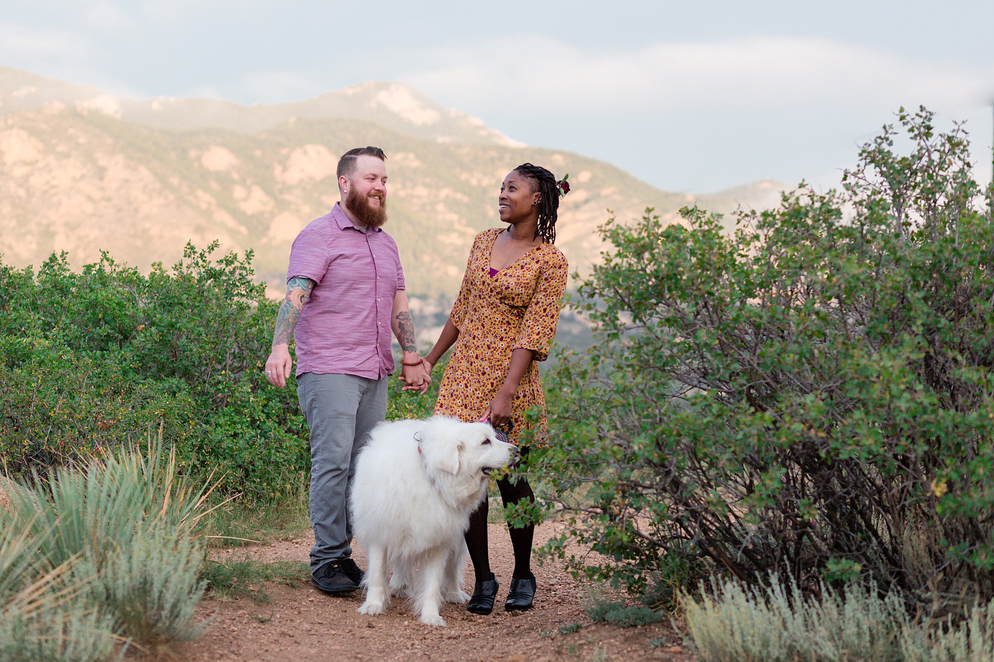 Latrice & Drew's Bear Creek Dog Park & Colorado Springs Engagement Session by Colorado Engagement Photographer, Jennifer Garza. Colorado Engagement Photographer, Colorado Engagement Photography, Colorado Springs Engagement Photographer, Colorado Springs Engagement, Bear Creek Dog Park, Dog Engagement Photos, Dog Park Engagement Session, Engagement Photos, Wedding Inspo, Couples Goals, Rocky Mountain Bride, Colorado Bride