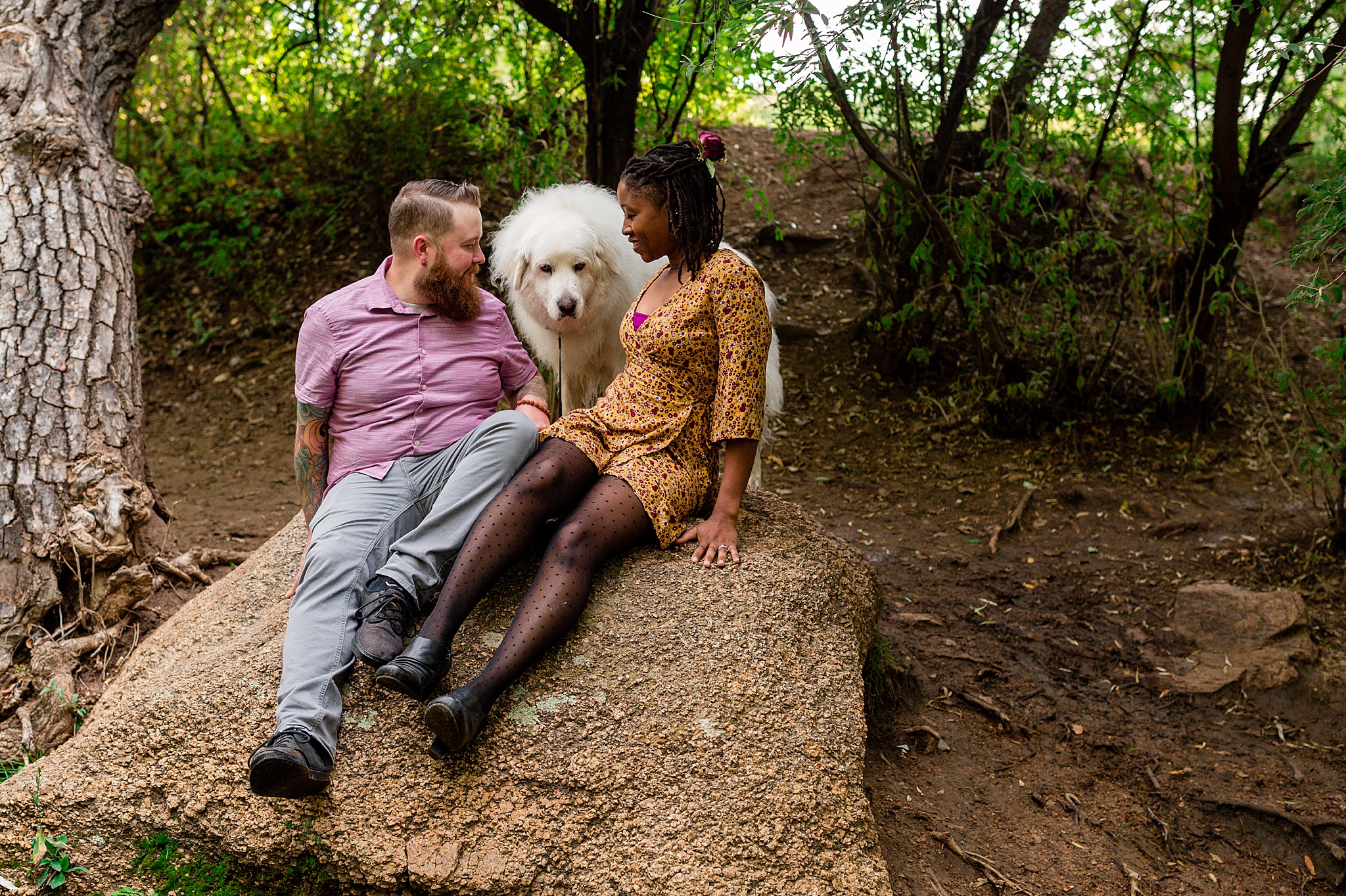 Latrice & Drew's Bear Creek Dog Park & Colorado Springs Engagement Session by Colorado Engagement Photographer, Jennifer Garza. Colorado Engagement Photographer, Colorado Engagement Photography, Colorado Springs Engagement Photographer, Colorado Springs Engagement, Bear Creek Dog Park, Dog Engagement Photos, Dog Park Engagement Session, Engagement Photos, Wedding Inspo, Couples Goals, Rocky Mountain Bride, Colorado Bride