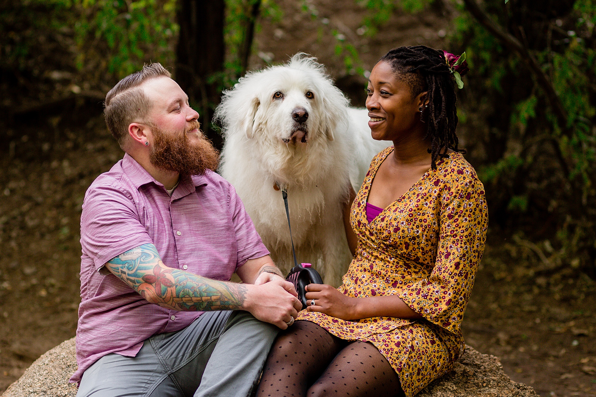 Latrice & Drew's Bear Creek Dog Park & Colorado Springs Engagement Session by Colorado Engagement Photographer, Jennifer Garza. Colorado Engagement Photographer, Colorado Engagement Photography, Colorado Springs Engagement Photographer, Colorado Springs Engagement, Bear Creek Dog Park, Dog Engagement Photos, Dog Park Engagement Session, Engagement Photos, Wedding Inspo, Couples Goals, Rocky Mountain Bride, Colorado Bride