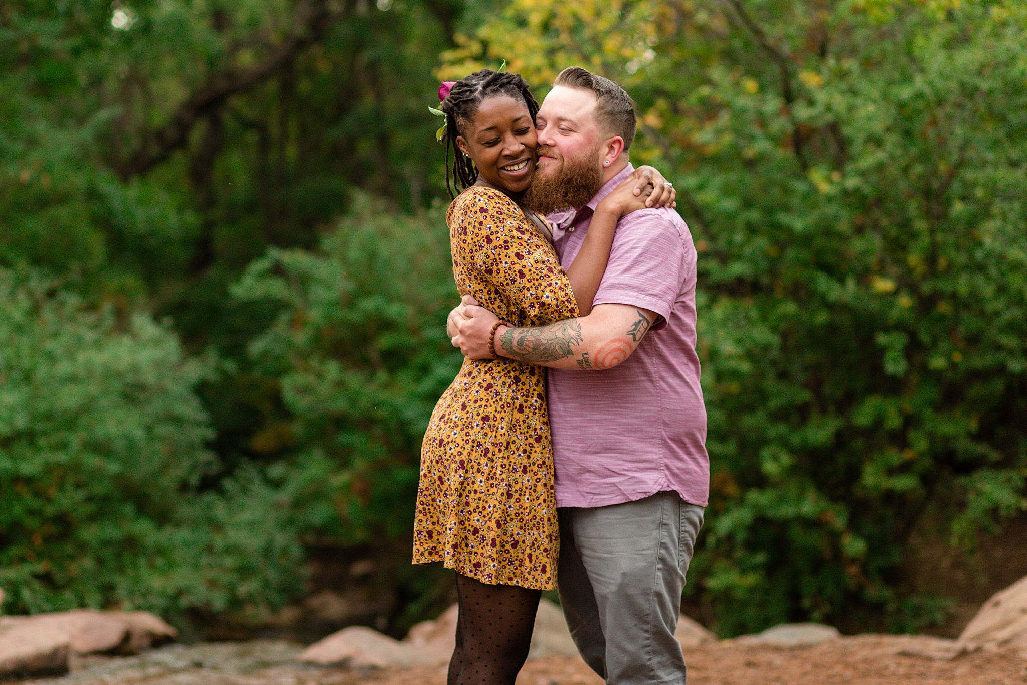 Latrice & Drew's Bear Creek Dog Park & Colorado Springs Engagement Session by Colorado Engagement Photographer, Jennifer Garza. Colorado Engagement Photographer, Colorado Engagement Photography, Colorado Springs Engagement Photographer, Colorado Springs Engagement, Bear Creek Dog Park, Dog Engagement Photos, Dog Park Engagement Session, Engagement Photos, Wedding Inspo, Couples Goals, Rocky Mountain Bride, Colorado Bride