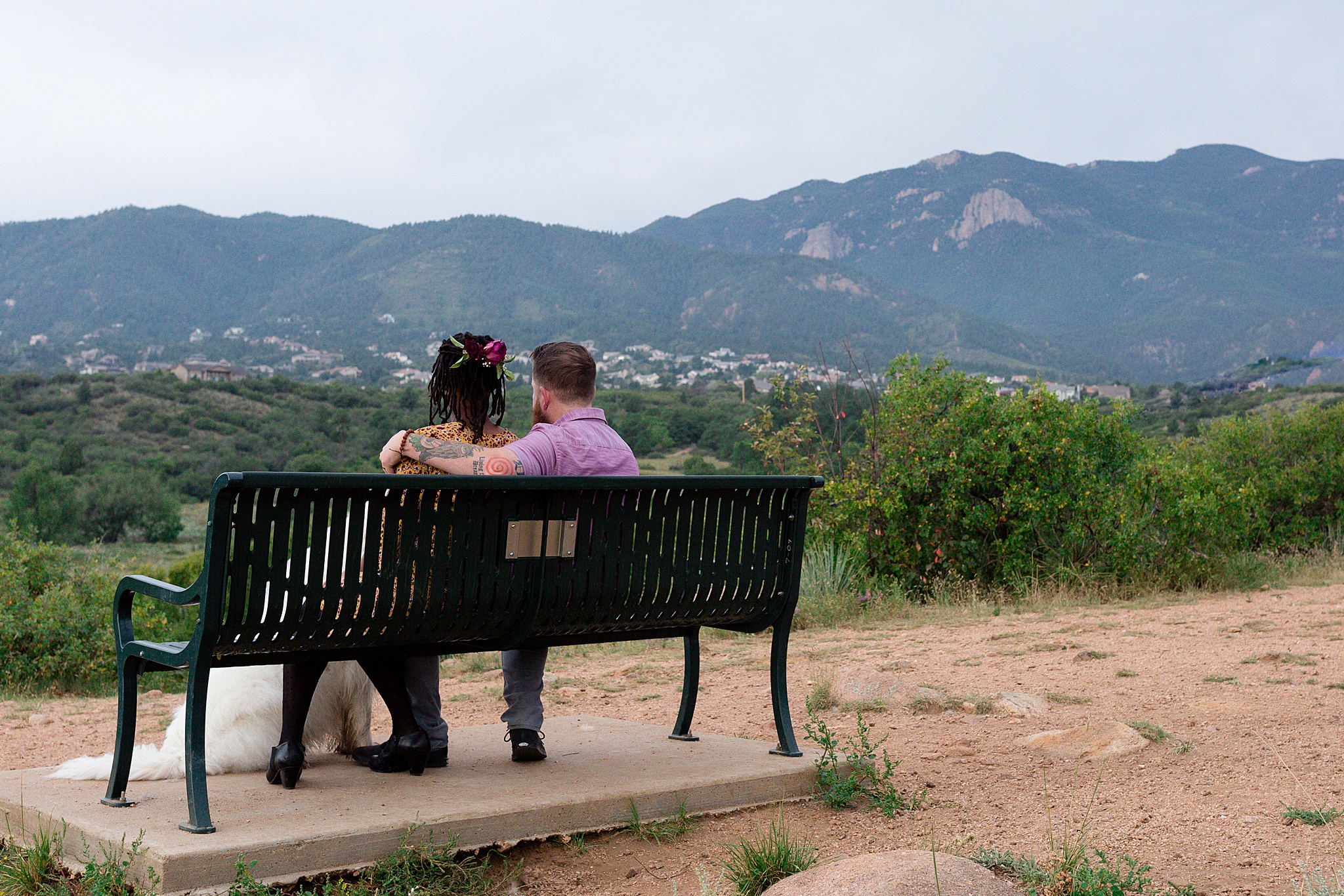 Latrice & Drew's Bear Creek Dog Park & Colorado Springs Engagement Session by Colorado Engagement Photographer, Jennifer Garza. Colorado Engagement Photographer, Colorado Engagement Photography, Colorado Springs Engagement Photographer, Colorado Springs Engagement, Bear Creek Dog Park, Dog Engagement Photos, Dog Park Engagement Session, Engagement Photos, Wedding Inspo, Couples Goals, Rocky Mountain Bride, Colorado Bride