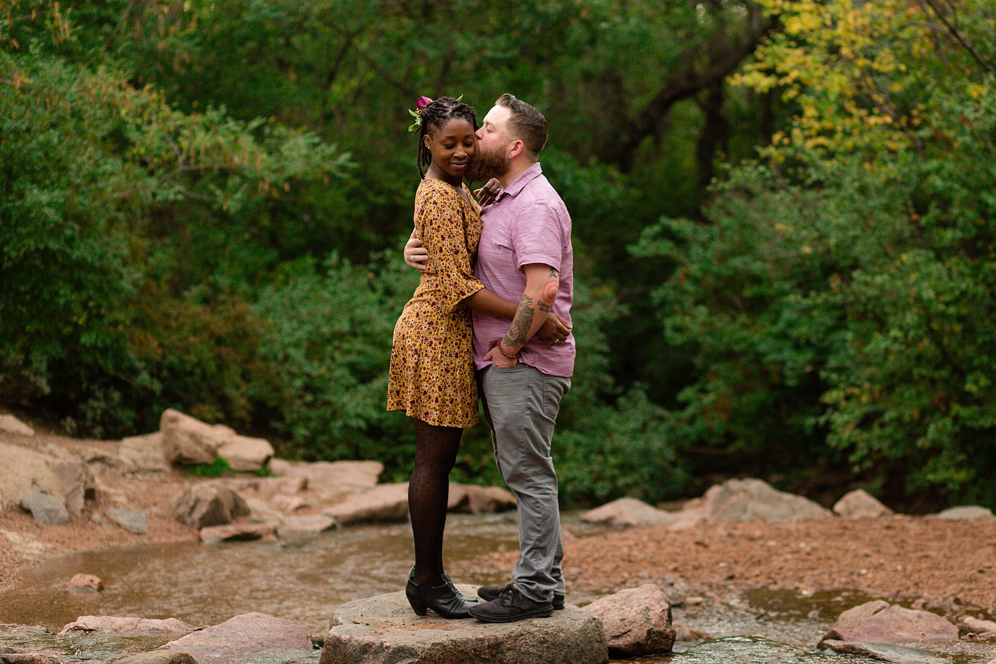 Latrice & Drew's Bear Creek Dog Park & Colorado Springs Engagement Session by Colorado Engagement Photographer, Jennifer Garza. Colorado Engagement Photographer, Colorado Engagement Photography, Colorado Springs Engagement Photographer, Colorado Springs Engagement, Bear Creek Dog Park, Dog Engagement Photos, Dog Park Engagement Session, Engagement Photos, Wedding Inspo, Couples Goals, Rocky Mountain Bride, Colorado Bride