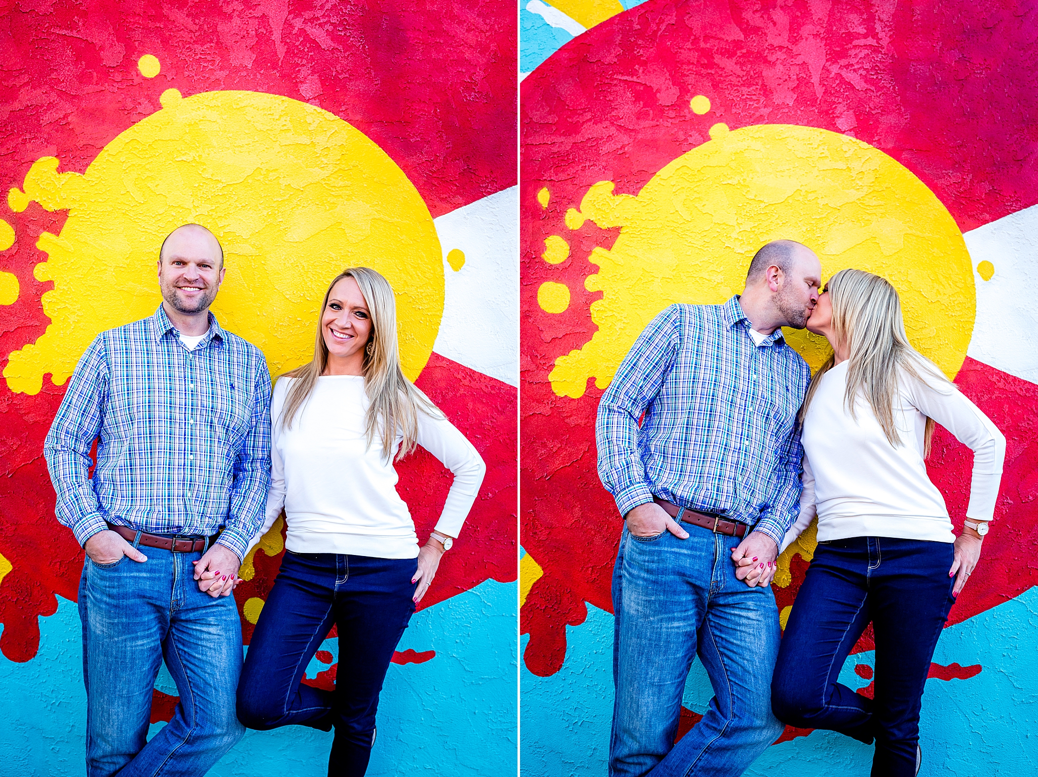 Engaged couple in front of a Colorado graffiti mural during their Colorado engagement session. Kelli & Jason’s Sweet Cow Ice Cream and Davidson Mesa Fall Engagement Session by Colorado Engagement Photographer, Jennifer Garza. Colorado Engagement Photographer, Colorado Engagement Photography, Sweet Cow Engagement Session, Davidson Mesa Engagement Session, Colorado Fall Engagement Photos, Fall Engagement Photography, Mountain Engagement Photographer, Colorado Wedding, Colorado Bride, MagMod