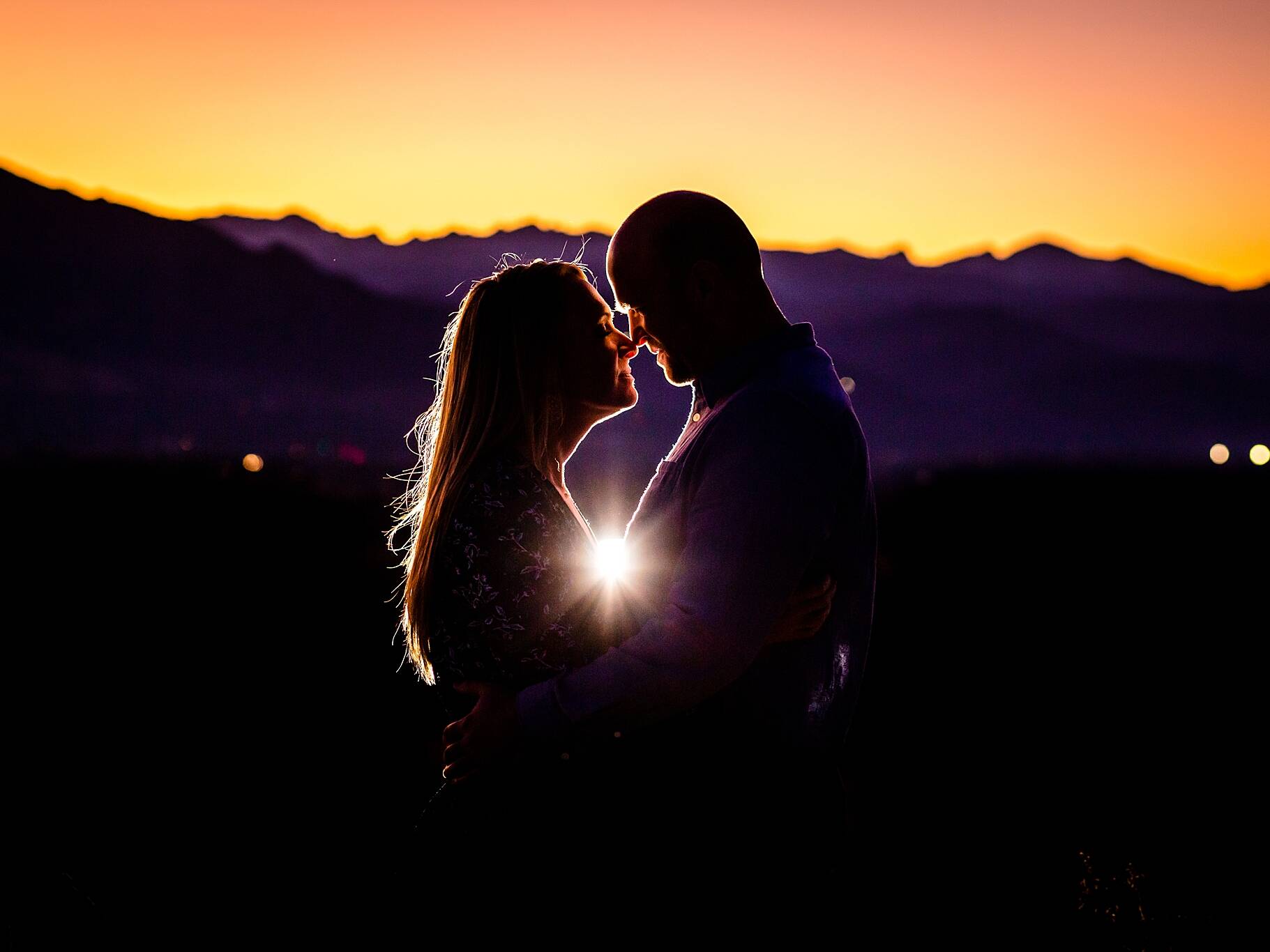 Silhouette photo of engaged couple embracing at sunset during their Colorado engagement session. Kelli & Jason’s Sweet Cow Ice Cream and Davidson Mesa Fall Engagement Session by Colorado Engagement Photographer, Jennifer Garza. Colorado Engagement Photographer, Colorado Engagement Photography, Sweet Cow Engagement Session, Davidson Mesa Engagement Session, Colorado Fall Engagement Photos, Fall Engagement Photography, Mountain Engagement Photographer, Colorado Wedding, Colorado Bride, MagMod
