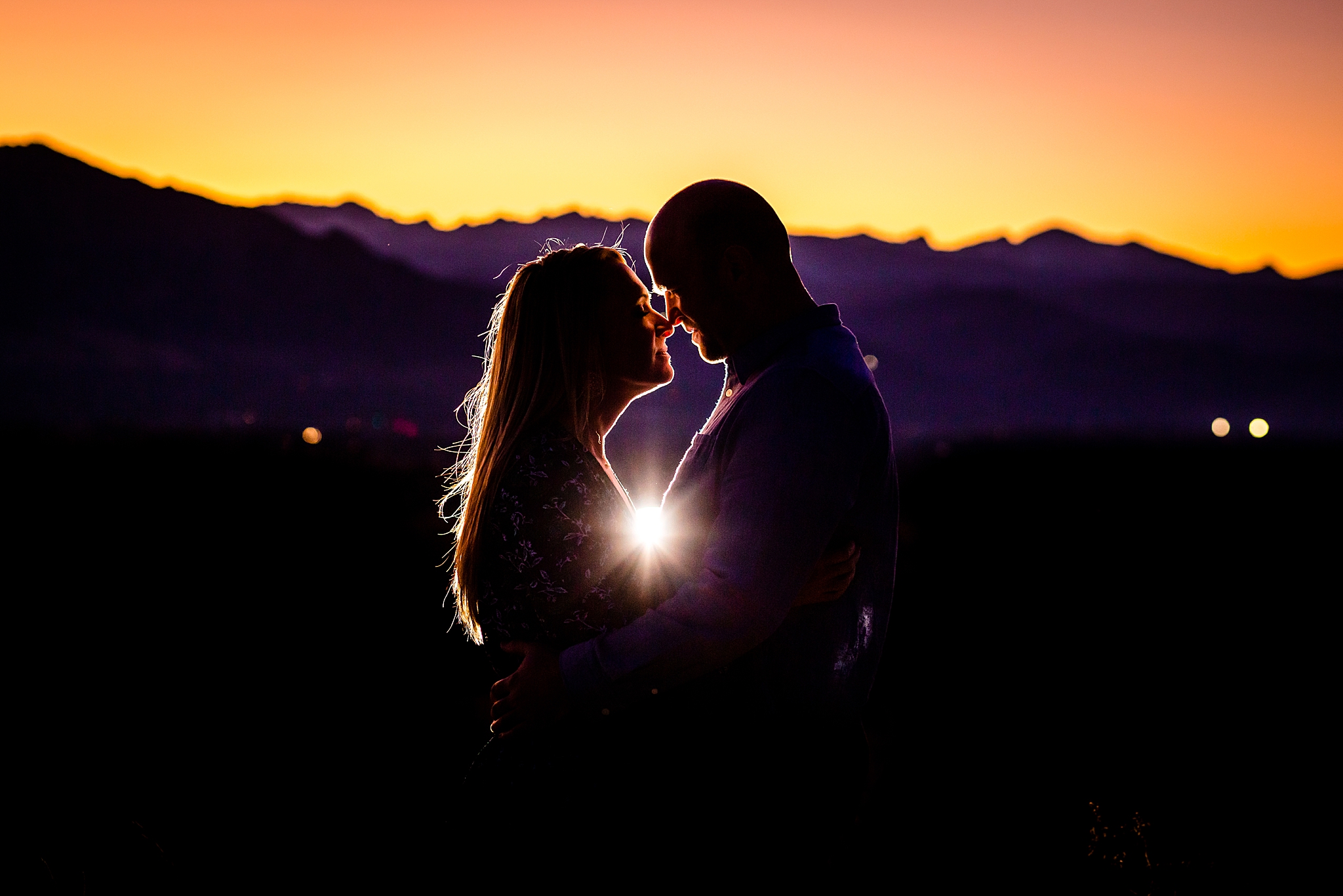 Silhouette photo of engaged couple embracing at sunset during their Colorado engagement session. Kelli & Jason’s Sweet Cow Ice Cream and Davidson Mesa Fall Engagement Session by Colorado Engagement Photographer, Jennifer Garza. Colorado Engagement Photographer, Colorado Engagement Photography, Sweet Cow Engagement Session, Davidson Mesa Engagement Session, Colorado Fall Engagement Photos, Fall Engagement Photography, Mountain Engagement Photographer, Colorado Wedding, Colorado Bride, MagMod