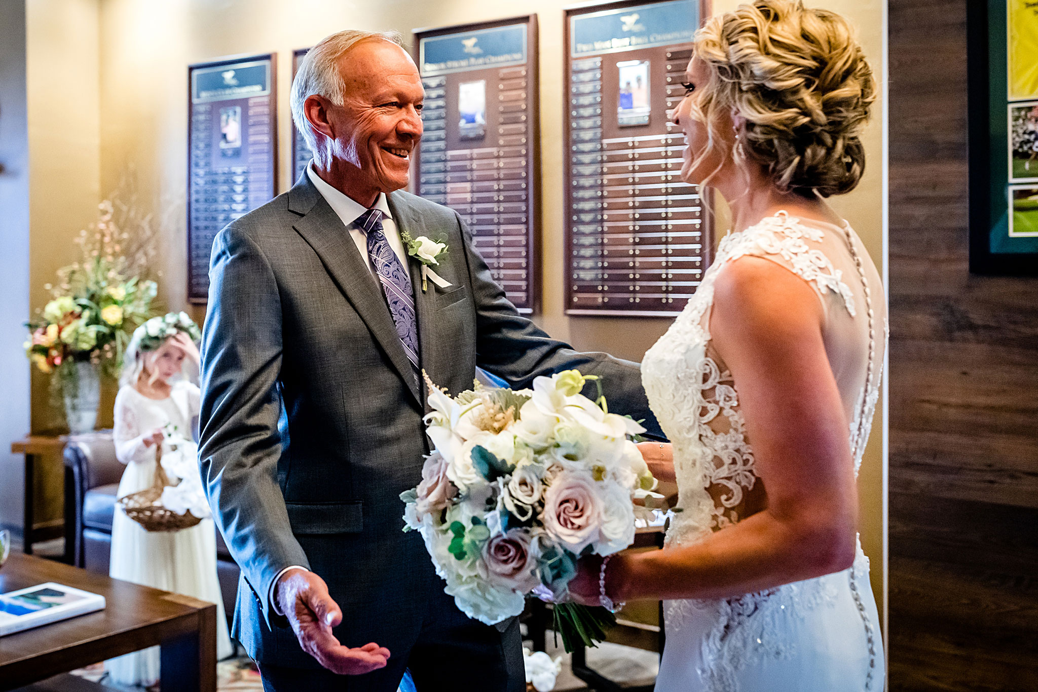 First Look between Father and the Bride. Kelli & Jason's golf course wedding at The Ranch Country Club by Colorado Wedding Photographer Jennifer Garza, Small wedding ideas, Intimate wedding, Golf Course Wedding, Country Club Wedding, Summer Wedding, Golf Wedding, Wedding planning, Colorado Wedding Photographer, Colorado Elopement Photographer, Colorado Elopement, Colorado Wedding, Denver Wedding Photographer, Denver Wedding, Wedding Inspiration, Summer Wedding Inspiration, Colorado Bride