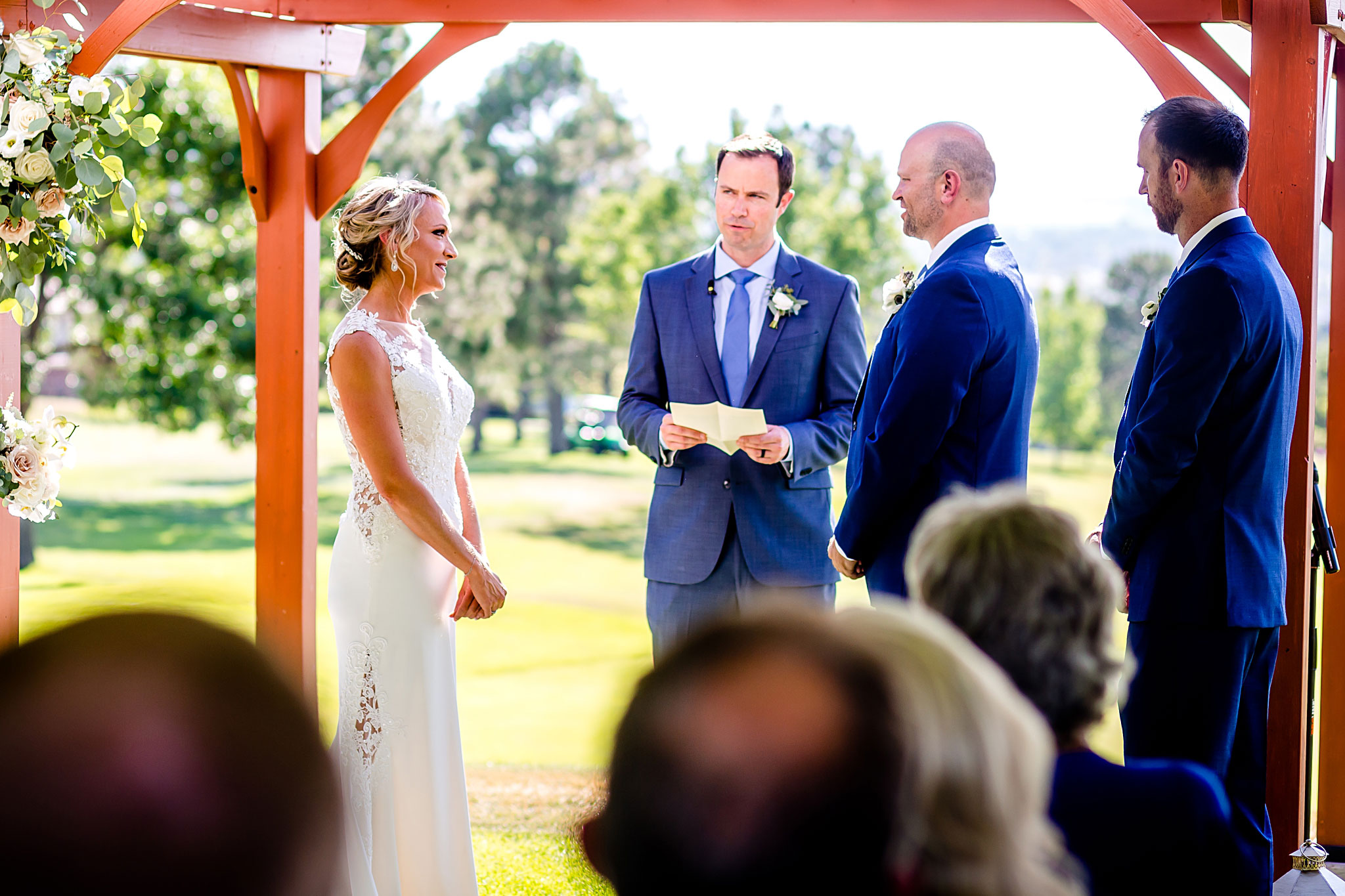 Groom & Bride standing at the alter. Kelli & Jason's golf course wedding at The Ranch Country Club by Colorado Wedding Photographer Jennifer Garza, Small wedding ideas, Intimate wedding, Golf Course Wedding, Country Club Wedding, Summer Wedding, Golf Wedding, Wedding planning, Colorado Wedding Photographer, Colorado Elopement Photographer, Colorado Elopement, Colorado Wedding, Denver Wedding Photographer, Denver Wedding, Wedding Inspiration, Summer Wedding Inspiration, Covid Wedding