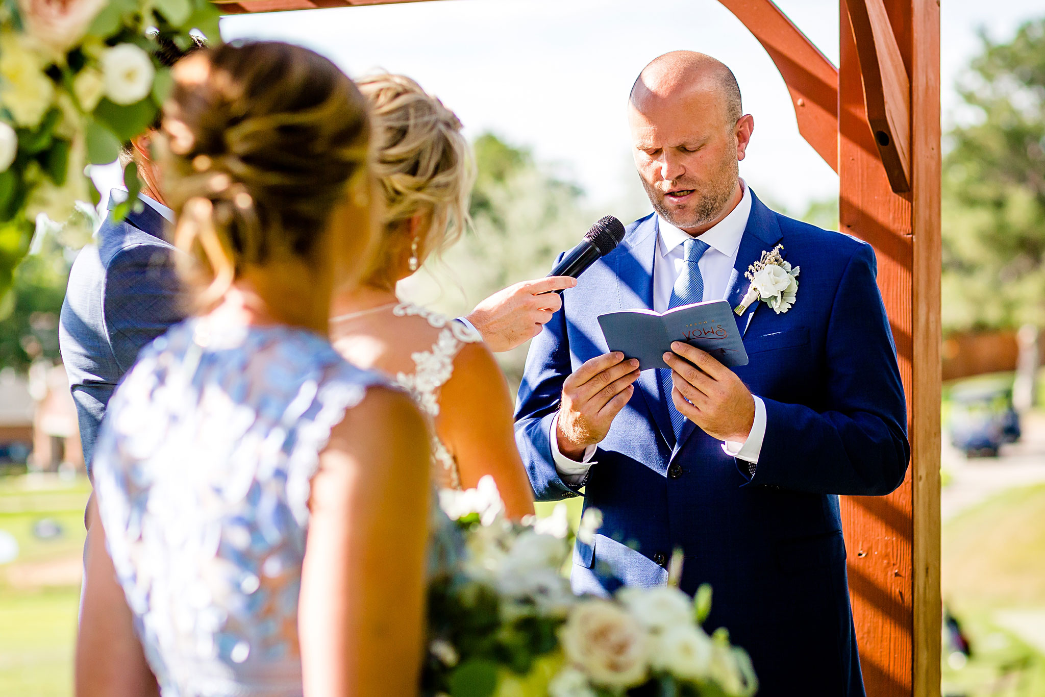 Groom reading his personal vows. Kelli & Jason's golf course wedding at The Ranch Country Club by Colorado Wedding Photographer Jennifer Garza, Small wedding ideas, Intimate wedding, Golf Course Wedding, Country Club Wedding, Summer Wedding, Golf Wedding, Wedding planning, Colorado Wedding Photographer, Colorado Elopement Photographer, Colorado Elopement, Colorado Wedding, Denver Wedding Photographer, Denver Wedding, Wedding Inspiration, Summer Wedding Inspiration, Covid Wedding