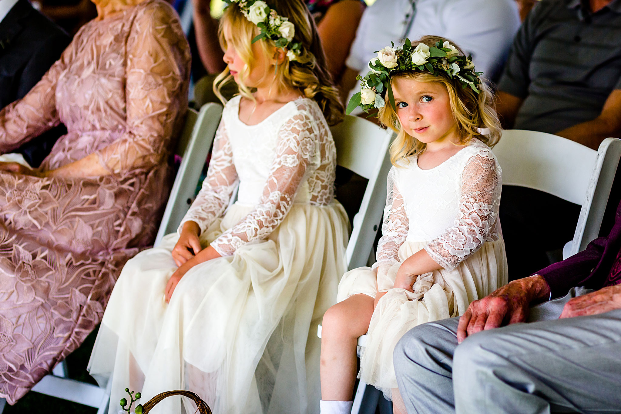 Flower girl watching the wedding ceremony. Kelli & Jason's golf course wedding at The Ranch Country Club by Colorado Wedding Photographer Jennifer Garza, Small wedding ideas, Intimate wedding, Golf Course Wedding, Country Club Wedding, Summer Wedding, Golf Wedding, Wedding planning, Colorado Wedding Photographer, Colorado Elopement Photographer, Colorado Elopement, Colorado Wedding, Denver Wedding Photographer, Denver Wedding, Wedding Inspiration, Summer Wedding Inspiration, Covid Wedding