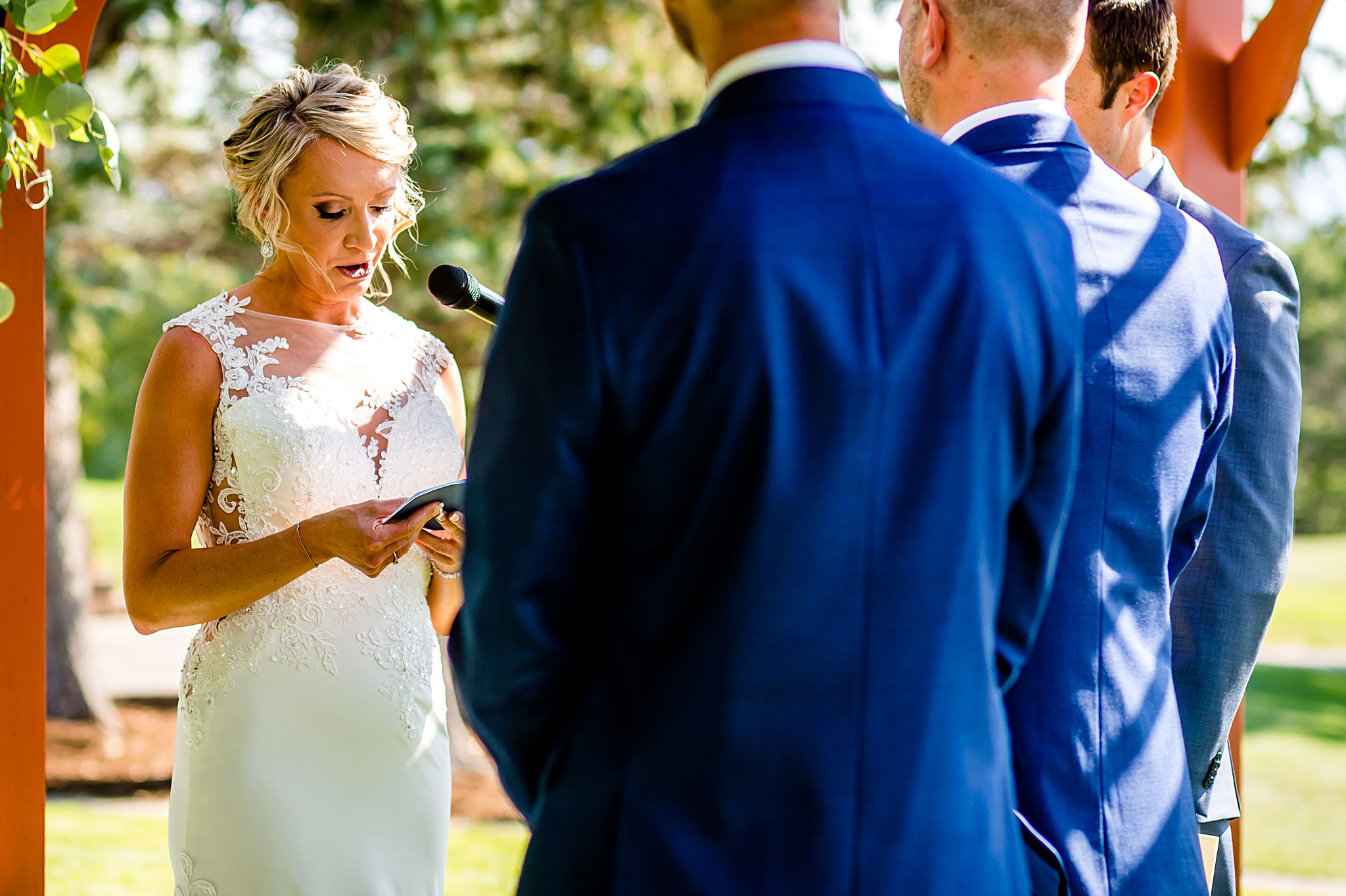 Bride reading her personal vows. Kelli & Jason's golf course wedding at The Ranch Country Club by Colorado Wedding Photographer Jennifer Garza, Small wedding ideas, Intimate wedding, Golf Course Wedding, Country Club Wedding, Summer Wedding, Golf Wedding, Wedding planning, Colorado Wedding Photographer, Colorado Elopement Photographer, Colorado Elopement, Colorado Wedding, Denver Wedding Photographer, Denver Wedding, Wedding Inspiration, Summer Wedding Inspiration, Covid Wedding