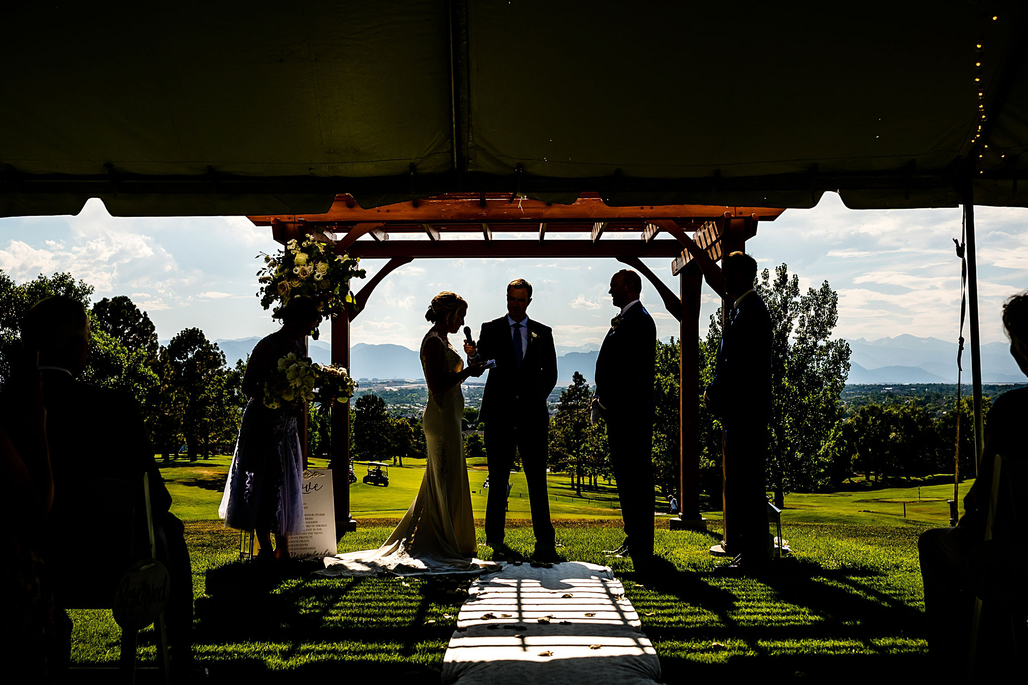 Silhouette of Bride reading her vows. Kelli & Jason's golf course wedding at The Ranch Country Club by Colorado Wedding Photographer Jennifer Garza, Small wedding ideas, Intimate wedding, Golf Course Wedding, Country Club Wedding, Summer Wedding, Golf Wedding, Wedding planning, Colorado Wedding Photographer, Colorado Elopement Photographer, Colorado Elopement, Colorado Wedding, Denver Wedding Photographer, Denver Wedding, Wedding Inspiration, Summer Wedding Inspiration, Covid Wedding