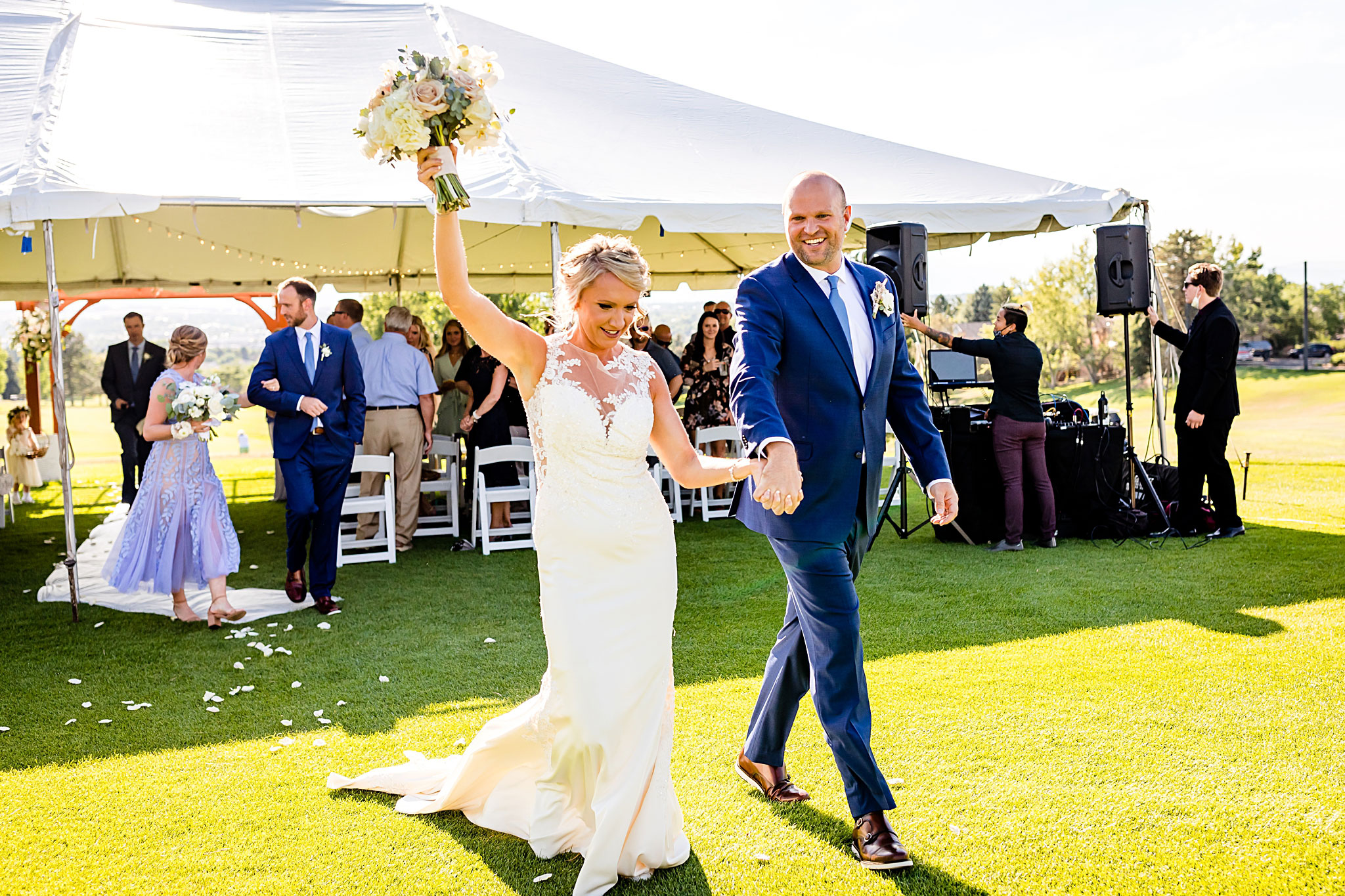 Bride and Groom walking up the aisle. Kelli & Jason's golf course wedding at The Ranch Country Club by Colorado Wedding Photographer Jennifer Garza, Small wedding ideas, Intimate wedding, Golf Course Wedding, Country Club Wedding, Summer Wedding, Golf Wedding, Wedding planning, Colorado Wedding Photographer, Colorado Elopement Photographer, Colorado Elopement, Colorado Wedding, Denver Wedding Photographer, Denver Wedding, Wedding Inspiration, Summer Wedding Inspiration, Covid Wedding